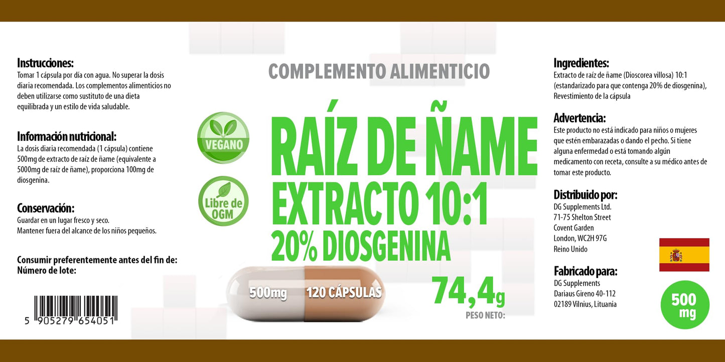 Hepatica Yam Root Extract 5,000mg Equivalent | 120 Vegan Capsules | High Strength 10:1 Extract (500mg) | 20% Diosgenin | 3rd Party Lab Tested Herbal Supplement