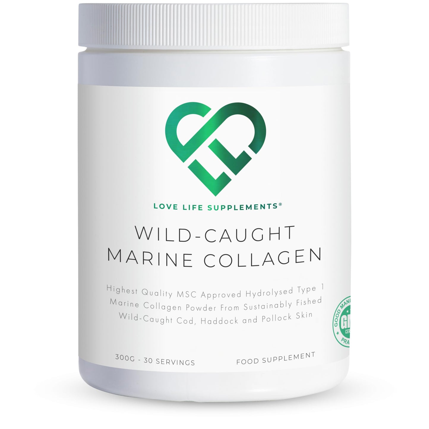 LOVE LIFE SUPPLEMENTS Wild-Caught Marine Collagen by LLS | Derived from North Atlantic Cod, Haddock and Pollock Skin | 300g - 30 Servings | Unflavoured | Love Life Supplements - 'Clean, Effective, High Quality'