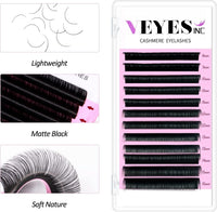 VEYES INC Cashmere Individual Lash Extensions 0.03-0.20 B/C/CC/D/J/M Curl 8-20mm Mixed & Single Length Trays, Matte Black, Professional Supplies for Lash Techs(0.05 B 8-16mm)