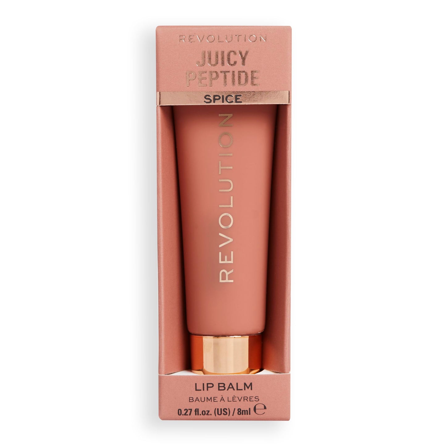 Revolution Beauty London Makeup Revolution, Juicy Peptide Lip Balm, Hydrating Lip Balm with Sheer Colour, Infused with Vitamin E & Peptides, Nude Peach, 8ml