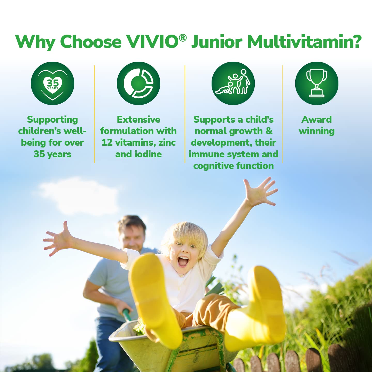 VIVIO JUNIOR VIVIO Junior Multivitamin Tonic for Kids – 12 Added Vitamins Plus Zinc & Iodine to Support Your Child’s Immunity & Cognitive Function - Orange - 250ml