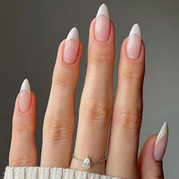 KQueenest 30 Pcs White French Tip Press on Nails Short Medium Almond, French Tip False Nails Short Stiletto, Thick Acrylic Fake Nails Set Natural Nude Gel Stick on Nail for Women Daily Wedding Wear