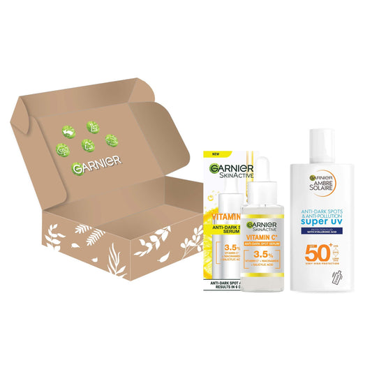 Garnier Brightening and Anti Dark Spot Power Duo,Serum and Moisturiser,Brightening Serum With 3.5 Percent Vitamin C,Niacinamide,Salicylic Acid and Lemon Extract and SPF 50 Face Moisturiser,2 Pieces