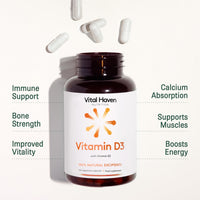 Vital Haven Vitamin D & K Supplement - D3 (4000 IU) + K2 MK7 (125mcg) - Stronger Bones and Immune System - UK Made