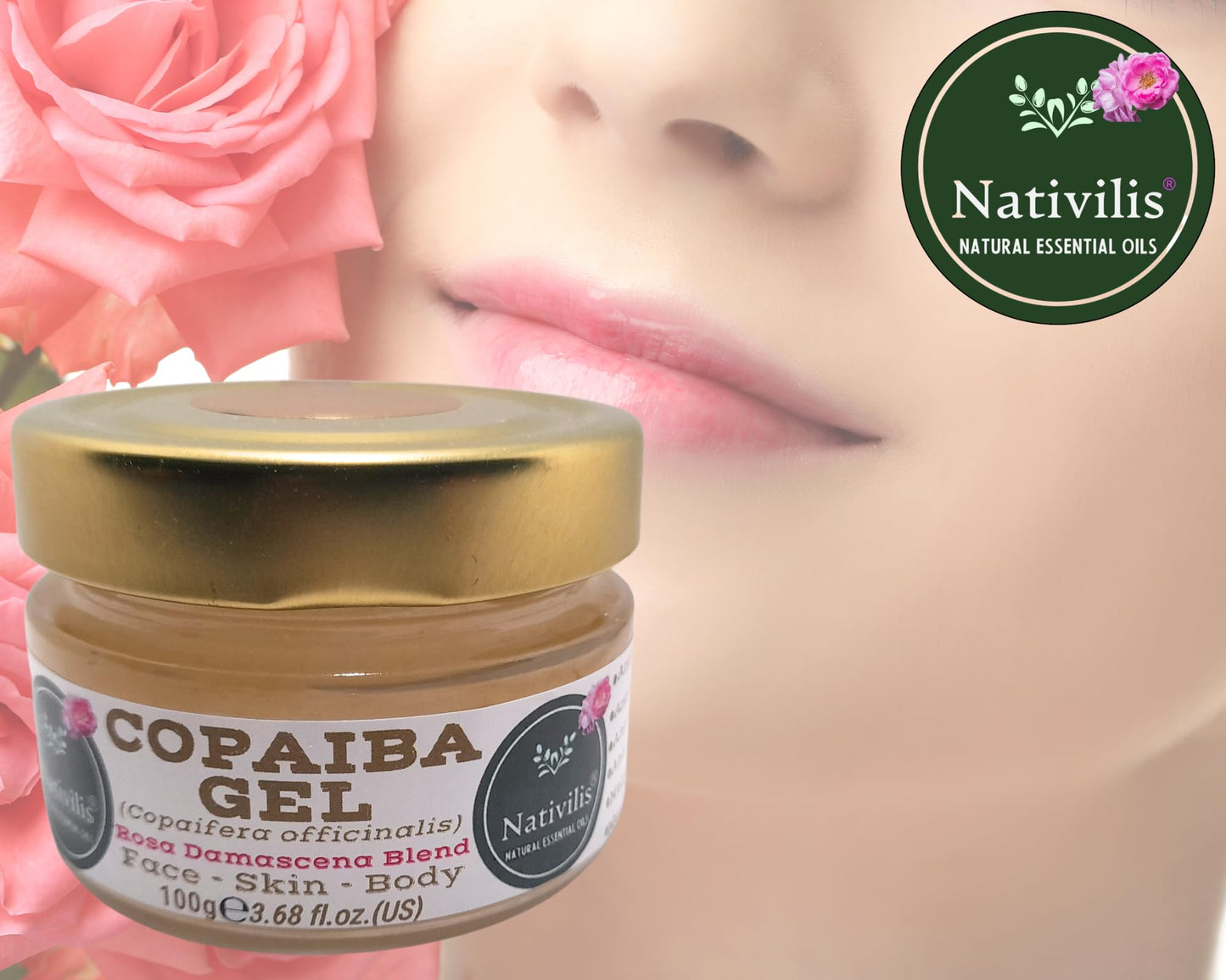 Nativilis Natural Essential Oils Nativilis Copaiba Gel Copaifera officinalis Rosa damascena Blend Multipurpose Natural Gel Face Skin Body Moisturizing Antiaging Melasma Inflammation Relieve Sore Muscles Joint Pains Circulation
