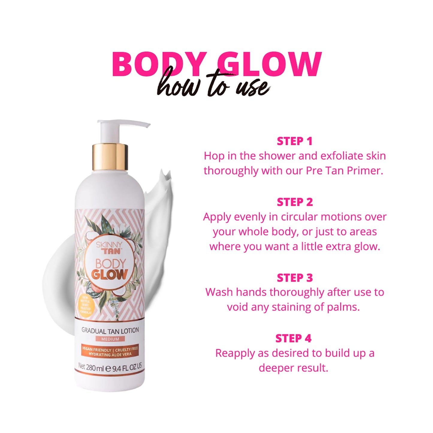 Skinny Tan Body Glow Moisturising Gradual Tan Lotion - Fake Tan Moisturiser, Cruelty-Free, Paraben Free & Vegan Tanning Moisturiser, Body Lotion with Coconut & Vanilla Aroma, 280ml