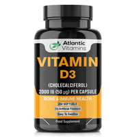 Vitamin D3 2000iu Softgel Capsules - High Strength Vitamin D for Immune Support - Healthy Bones and Teeth - Muscle Function - Easy to Swallow Cholecalciferol VIT D3 - Atlantic Vitamins - UK Made