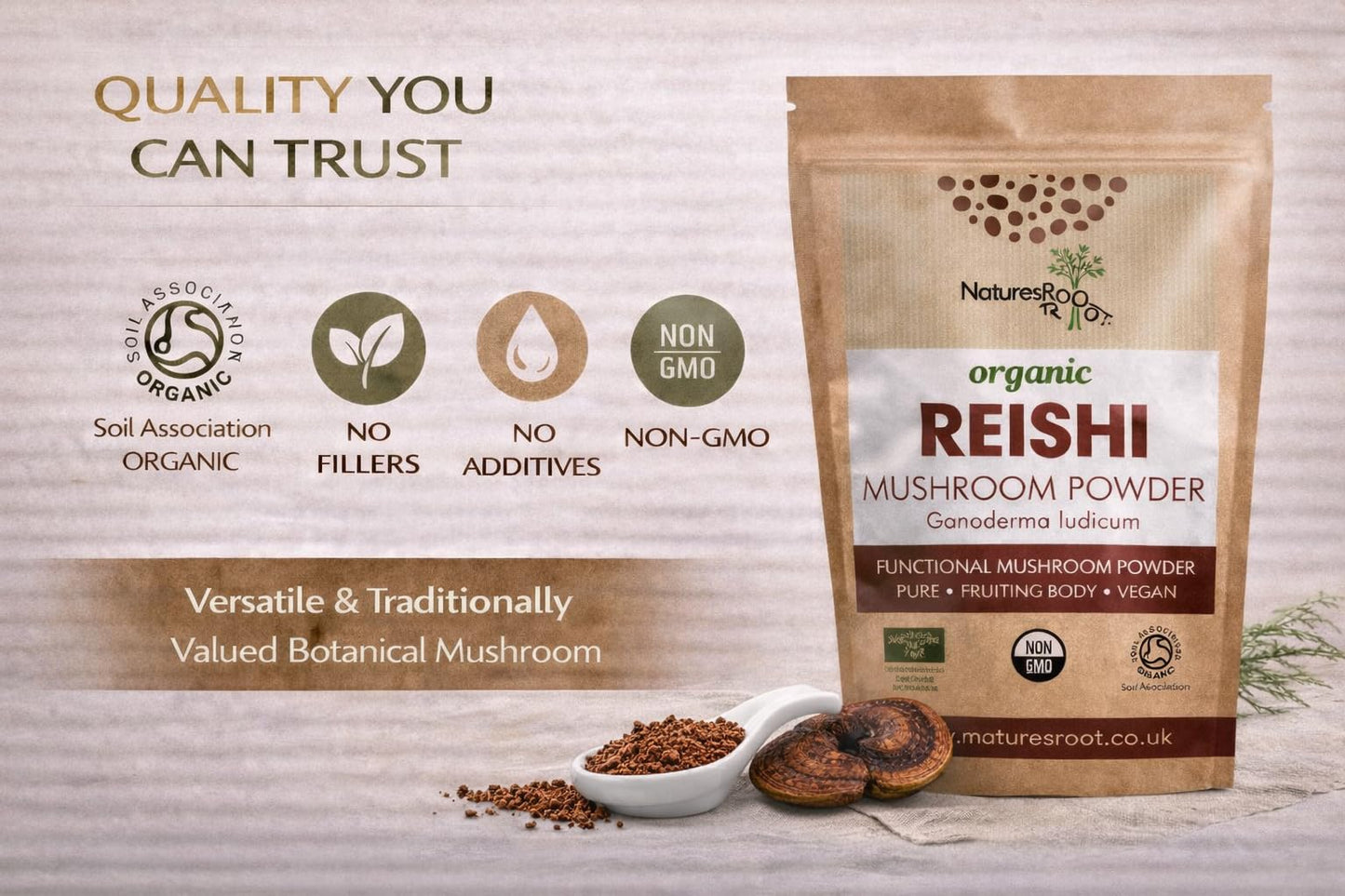 Natures Root Nature’s Root Organic Reishi Mushroom Powder 500g | 100% Fruiting Body | Finely Ground Whole Mushroom | Vegan • No Additives • Certified Organic