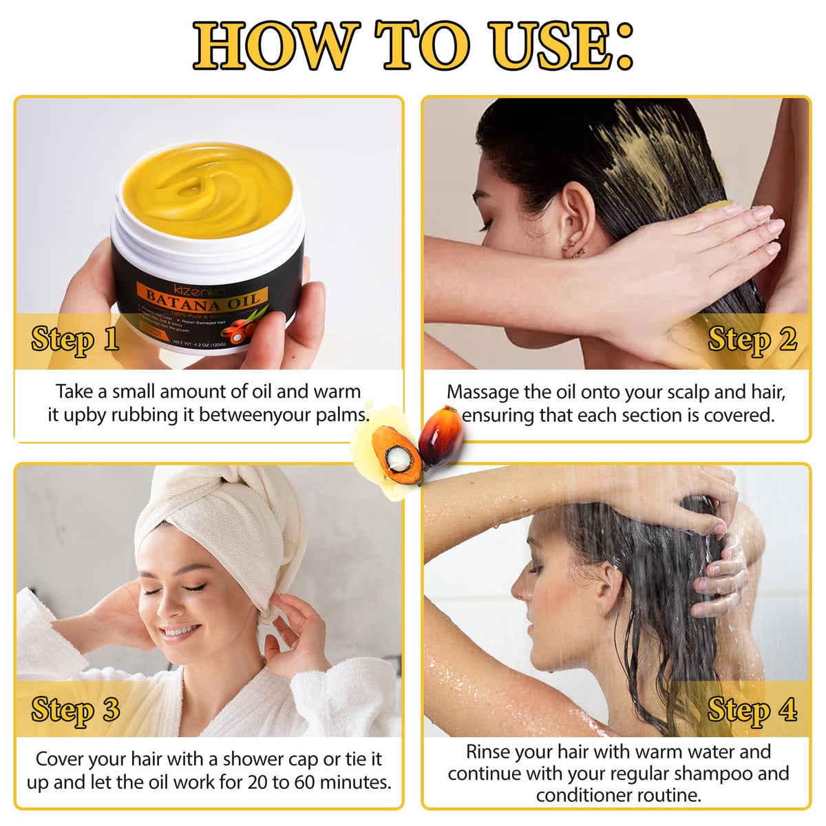 Generic Batana Oil for Hair Growth, 100% Pure Unrefined Batana Promotes Hair thickness, Repairs Damaged Hair & Skin, Reduces Hair Loss, Batana Oil for Healthier Fuller Hair (Black)