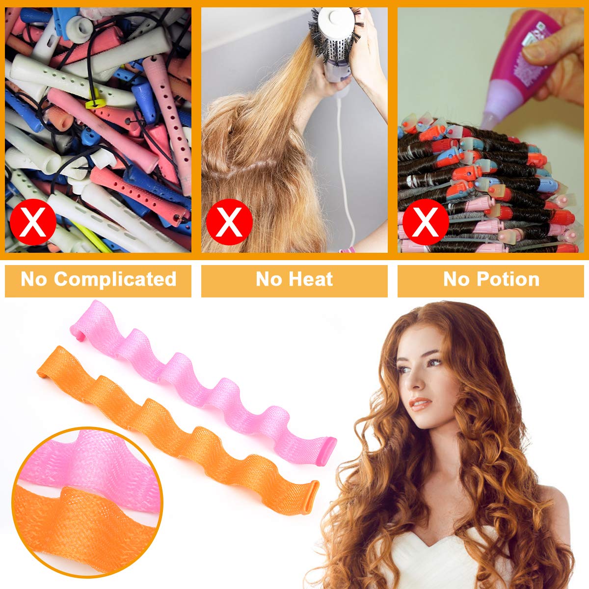 URAQT Hair Rollers for Long Hair, 24Pcs 50cm Hair Curlers No Heat Spiral Curls, Wave Hair Curlers Styling Kit with Styling Hooks for Women Girl, Healthy DIY Hairstyle