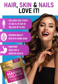 Premium Hydrolysed Marine Collagen Peptide Powder + VIT C, B Complex Hyaluronic Acid, & Stevia. Delicious Taste/No Fishy Smell - SkinPep® Collagen Re-Nu 300g - 30 Days Supply