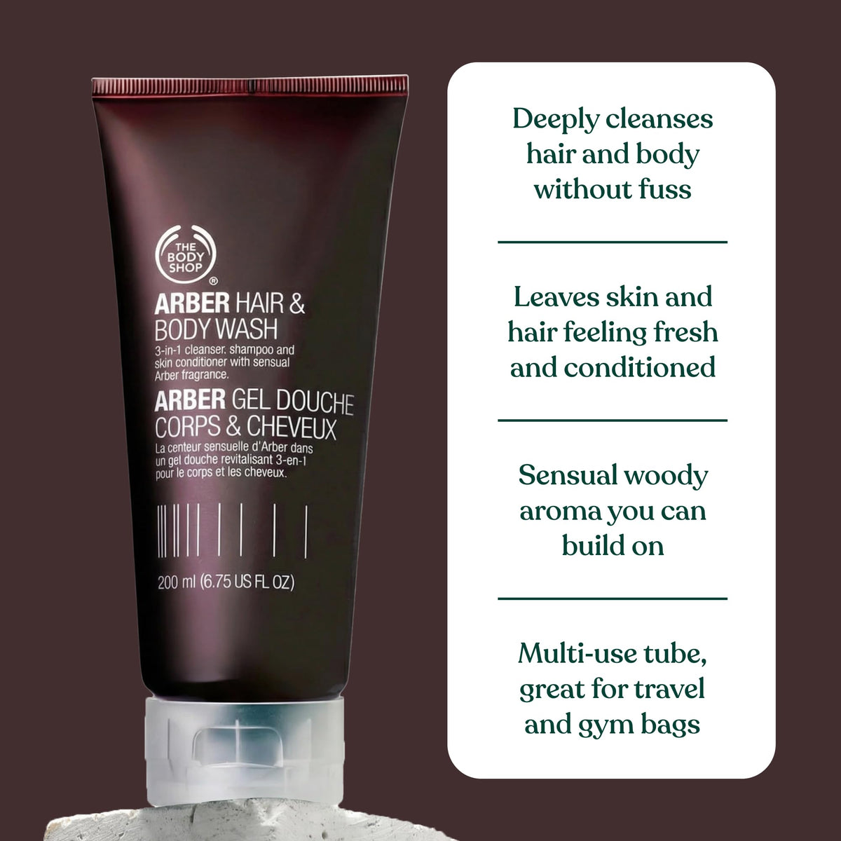 The Body Shop Arber Hair & Body Wash (1x 200ml), 2-in-1 Shampoo & Body Wash for Men, Sensual Woody Scent with Lime, Coriander & Sandalwood