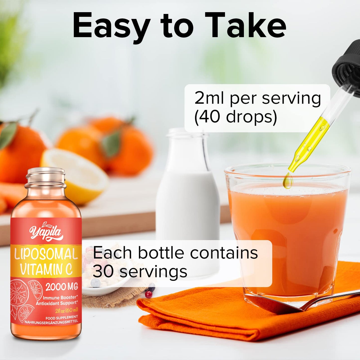 Liposomal Vitamin C 2000 mg Liquid Supplement, Maximum Absorption, High Strength Vegan VIT C, Ascorbic Acid, Non-GMO, Gluten Free, Soy-Free