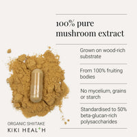 KIKI HEALTH KIKI Health - Organic Shiitake, Full-Spectrum Mushroom Extract - Standardised to 50% Polysaccharides - Made from 100% Fruiting Bodies - Natural Extract - 60 Veg Capsules