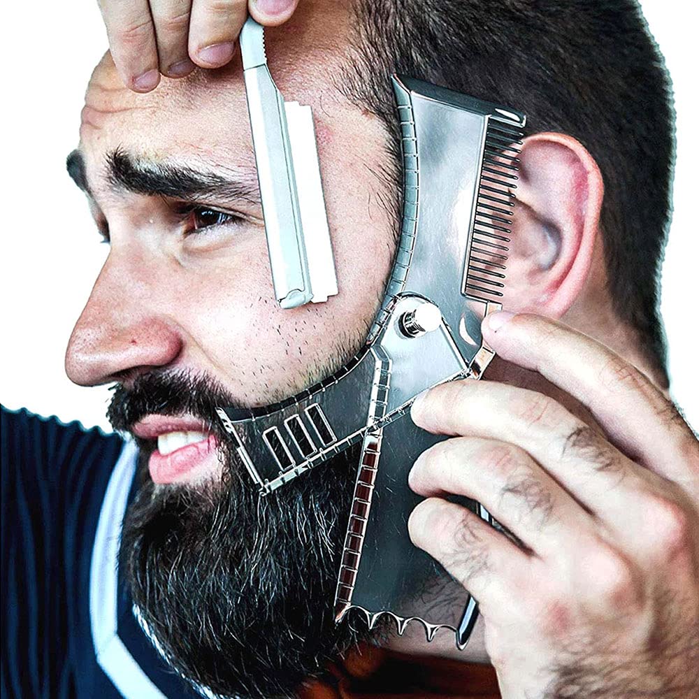 SEIWEI Beard Shaper Template Beard Shaping Tool Styling Comb Stencil for Goatee Mustache Sideburns Facial Hair Trimming Guide Grooming Shaper for Men