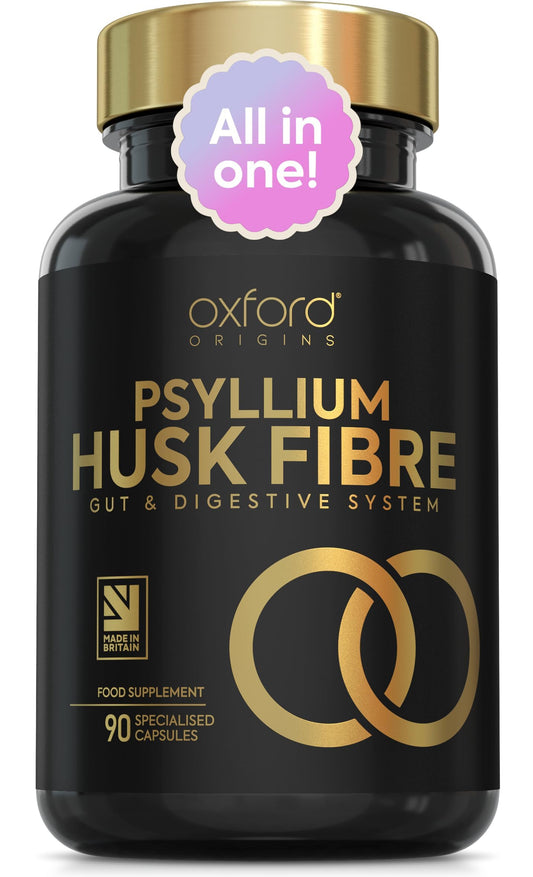 Oxford Origins Advanced Psyllium Husk Fibre Supplement 4200mg | Made in the UK | 2 per Day Psyllium Husks Capsules w/Inulin & Probiotics | Natural Laxatives for Constipation Relief for Adults | 90 Capsules