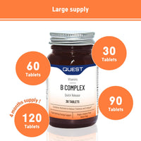 Quest Vitamin B Complex (30 Tablets) - Quick Release Formula to Reduce Tiredness & Fatigue. Full Spectrum of B Vitamins: Thiamin B1, Riboflavin B2, Niacin B3, Vitamin B6 & Vitamin B12.