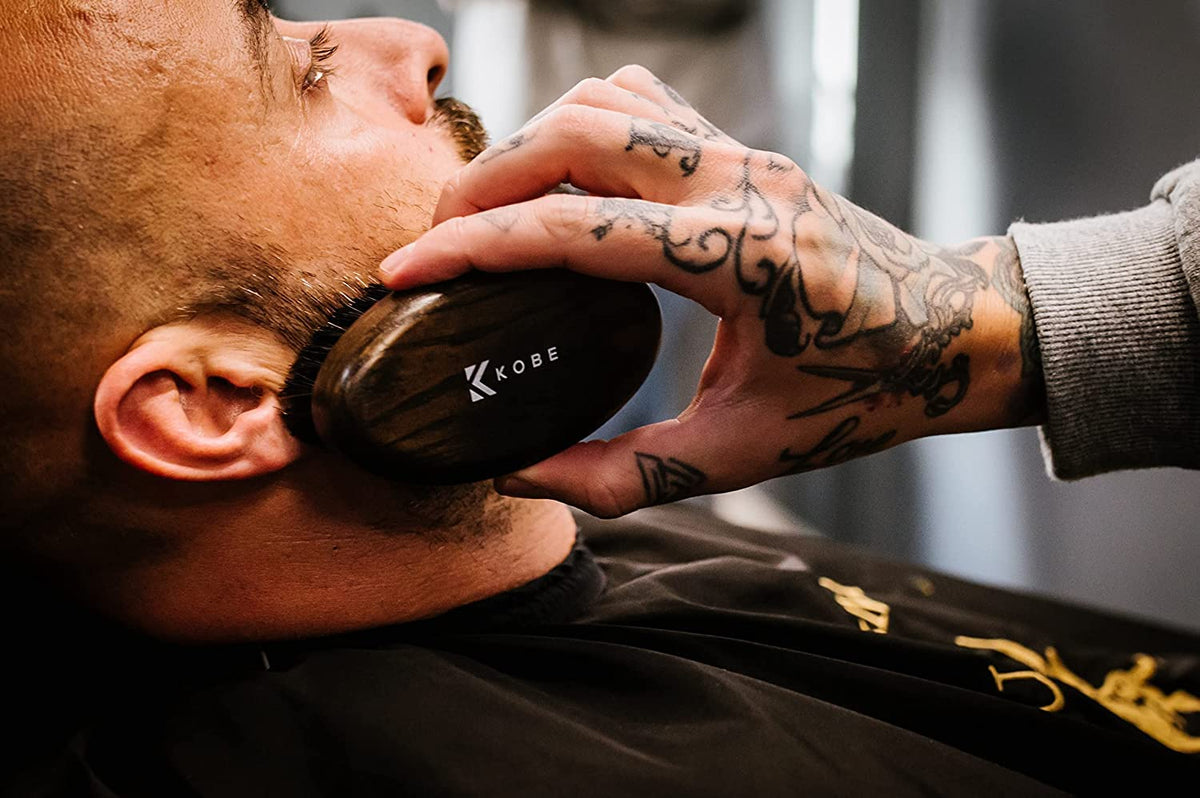 Kobe Palm Men's Military Style Boar Bristle Hair Brush/Beard Brush - Hand Sized Beard Brush for Men - Perfect for Beard Care - Works Well With Beard Oils (Dark Ash)