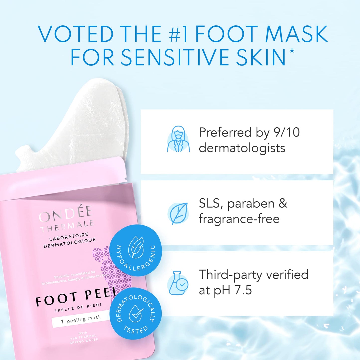 Ondée Thermale Foot Peel Mask - Exfoliating Foot Masks, Moisturising Foot Mask with Vitamin E, Foot Peel Mask for Hard Skin, Callus and Cracked Heels - Foot Care Foot Mask Peel, 1 Foot Pack