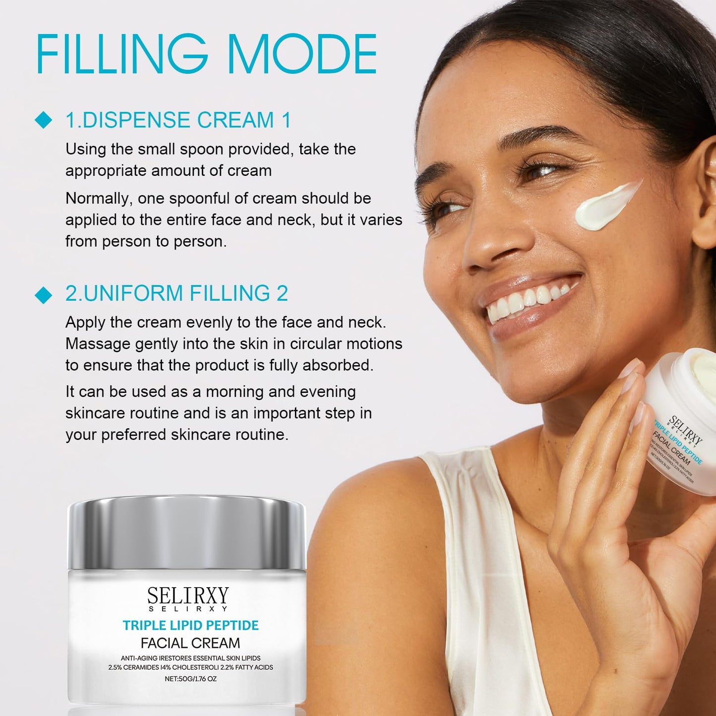 Triple Lipid-Peptide Cream, Anti-Ageing Cream, Moisturising Cream，Hydrating Ultra-Light Gel-Cream Day Moisturiser Leaves Skin Smooth, Glowing and Rejuvenated, Suitable for All Skin Types