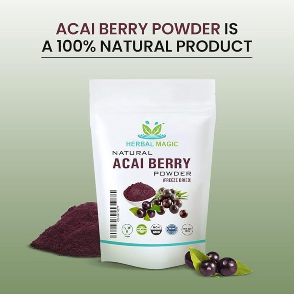 Herbal Magic's Freeze Dried Acai Berry Powder - Wild-harvested - Delicious Smoothies, Puddings and Dessert- Free from Fillers & Preservatives-100g (Pack of 1)