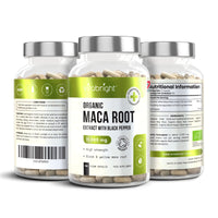 Organic Maca Root Capsules - 11000mg High Strength - 180 Capsules (3 Month Supply) - Premium Quality Black and Yellow Maca Extract - Black Pepper to Boost Absorption - Made in UK by VitaBright