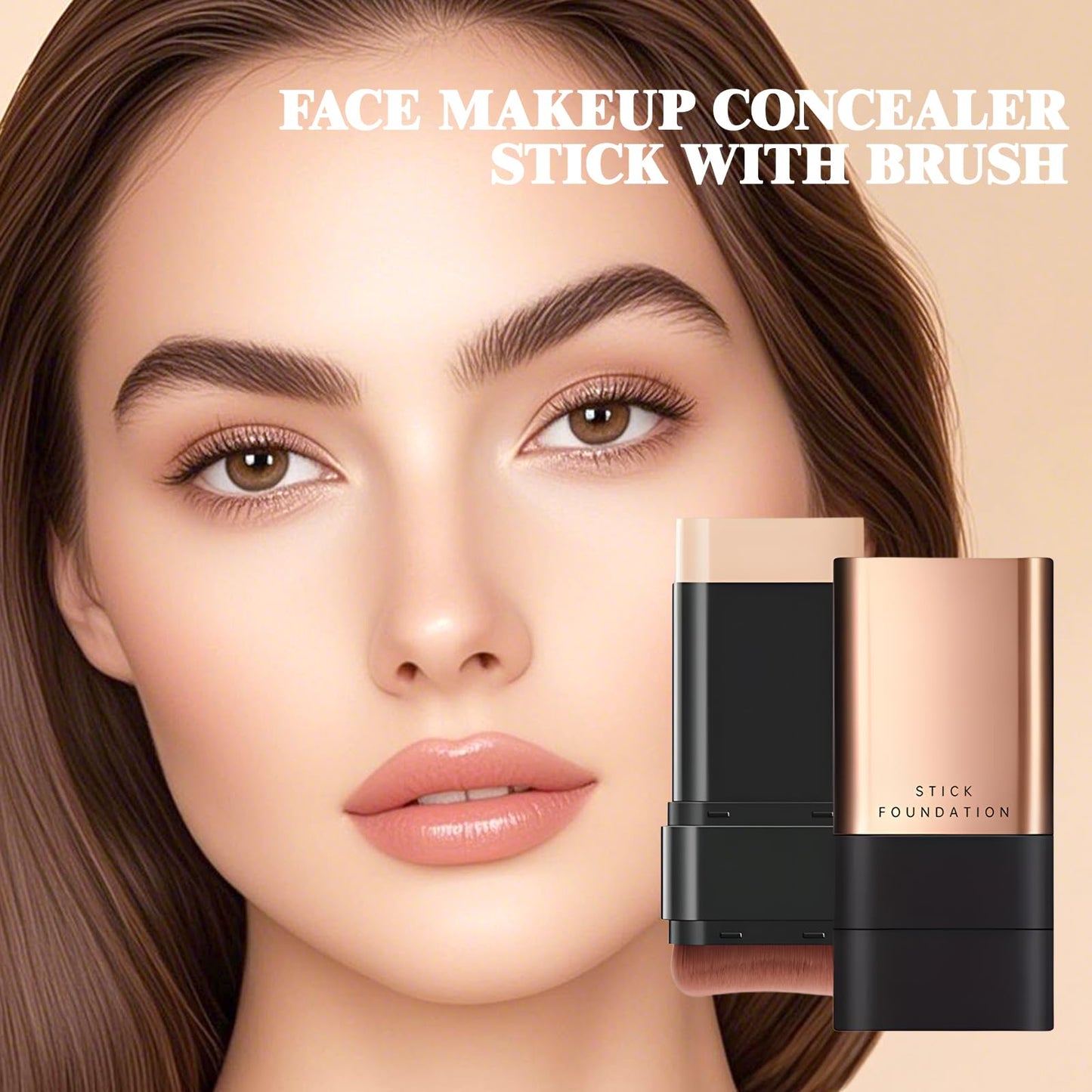 INBOLM Foundation Stick Full Coverage Foundation Stick Built-In Brush Exquisite Double-Head Design Instantly Balance & Even Complexion Natural Color for Medium Skin Tones
