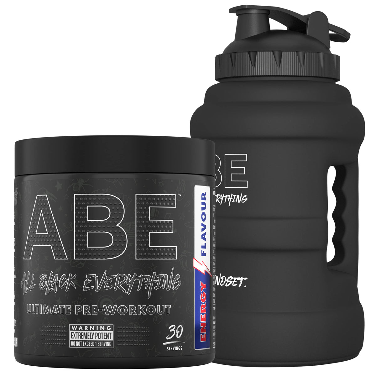 Applied Nutrition Bundle ABE Pre Workout 375g + JUG 2.5 LT Matt Black | All Black Everything Pre Workout Powder, Energy & Physical Performance with Creatine, Beta Alanine (Energy Flavour)
