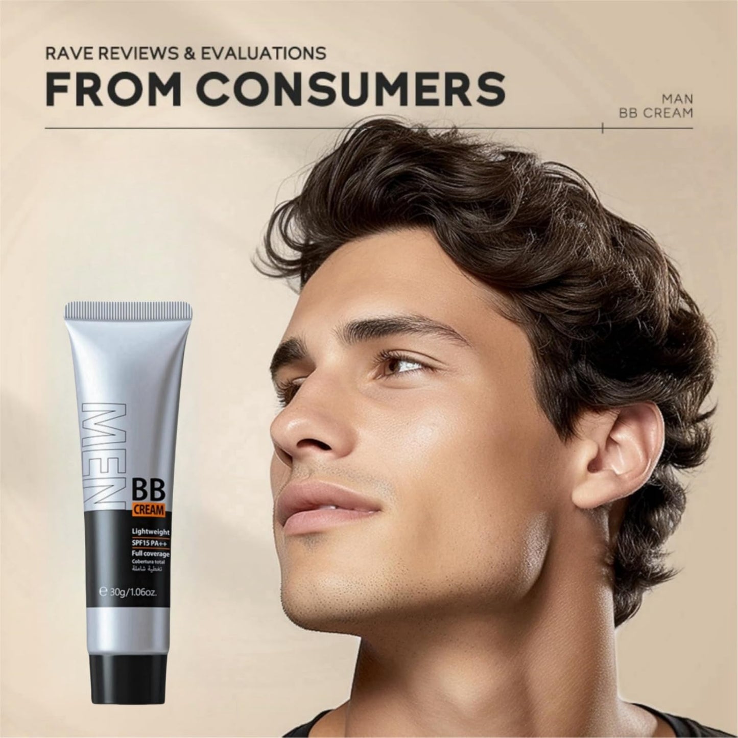 Men's BB Cream Foundation,Concealer For Men,Mens Tinted Moisturiser Face,Mens Concealer,Face Cream To Balance Skin Tone & Daily Use,Colour Corrector & Moisturizer,Strong Coverage,Easy Application