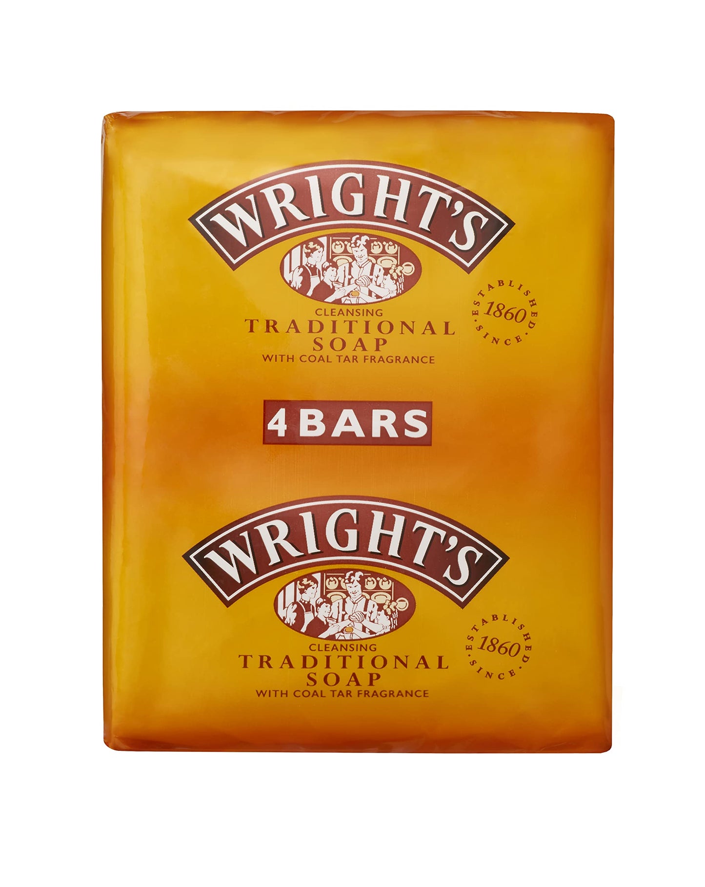 Wright's Coal Tar Soap, for everyday skin cleansing, suitable for all skin types. 4 x 100g bars