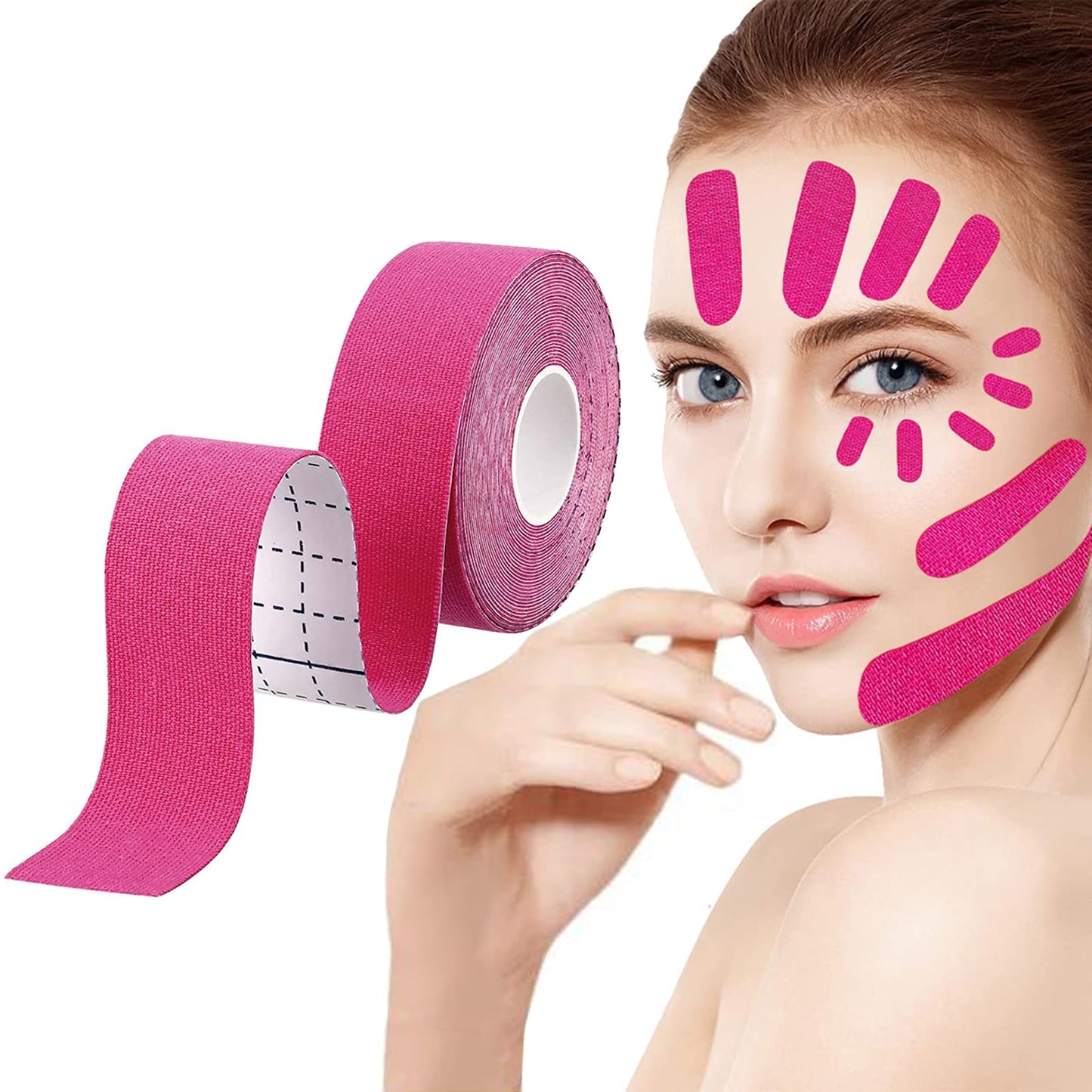 DHinkyoung Face & Forehead Wrinkle Patch, Effective Face Lift Tape, Facial Anti Wrinkle Tape, Non-invasive Wrinkle Remover for Hiding Wrinkles Double Chin Firming Skin (Pink)