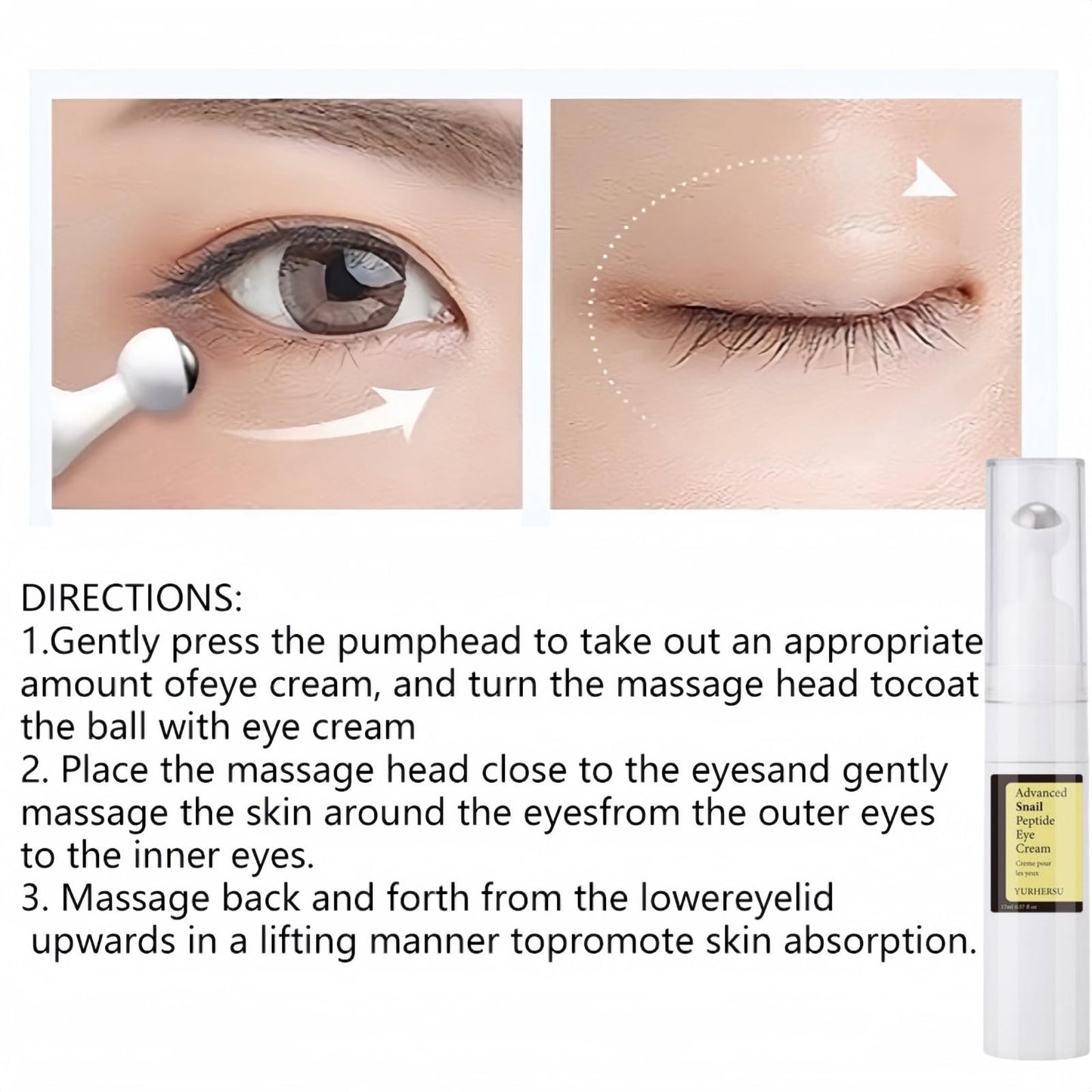 Ruojiar Eye Cream for Dark Circles and Puffy Eyes,Anti Wrinkle Eye Cream,Snail Peptide Energetic Eye Roll-On,Under Eye Roller Cream,Hydrating and Firming Eye Serum Creams,Eye Repair Cream,Eye Bags Remover