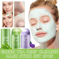Trendyfave 2-in-1 Green Tea Mask Stick, Green Tea Deep Cleanse Mask, Blackhead Remover - Deep Cleansing Pore Refining for Oily & Acne-Prone Skin, Natural Antioxidant Skincare with Vitamin E & Plant Extracts 3Pcs