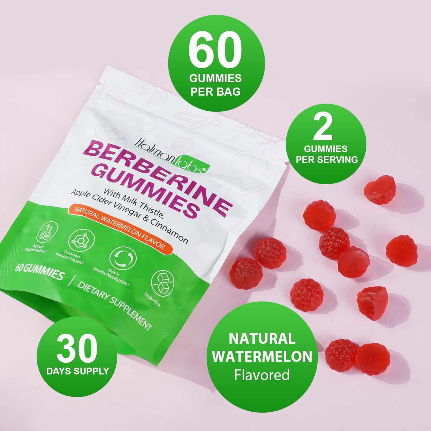jollifish Berberine Gummies, Berberine Supplement Gummies with Turmeric Support Energy, Gut Health, Metabolism, Immune System & Metabolism Support for Women & Men, Sugar Free, Non-GMO, Gluten-Free - 60 Gummies