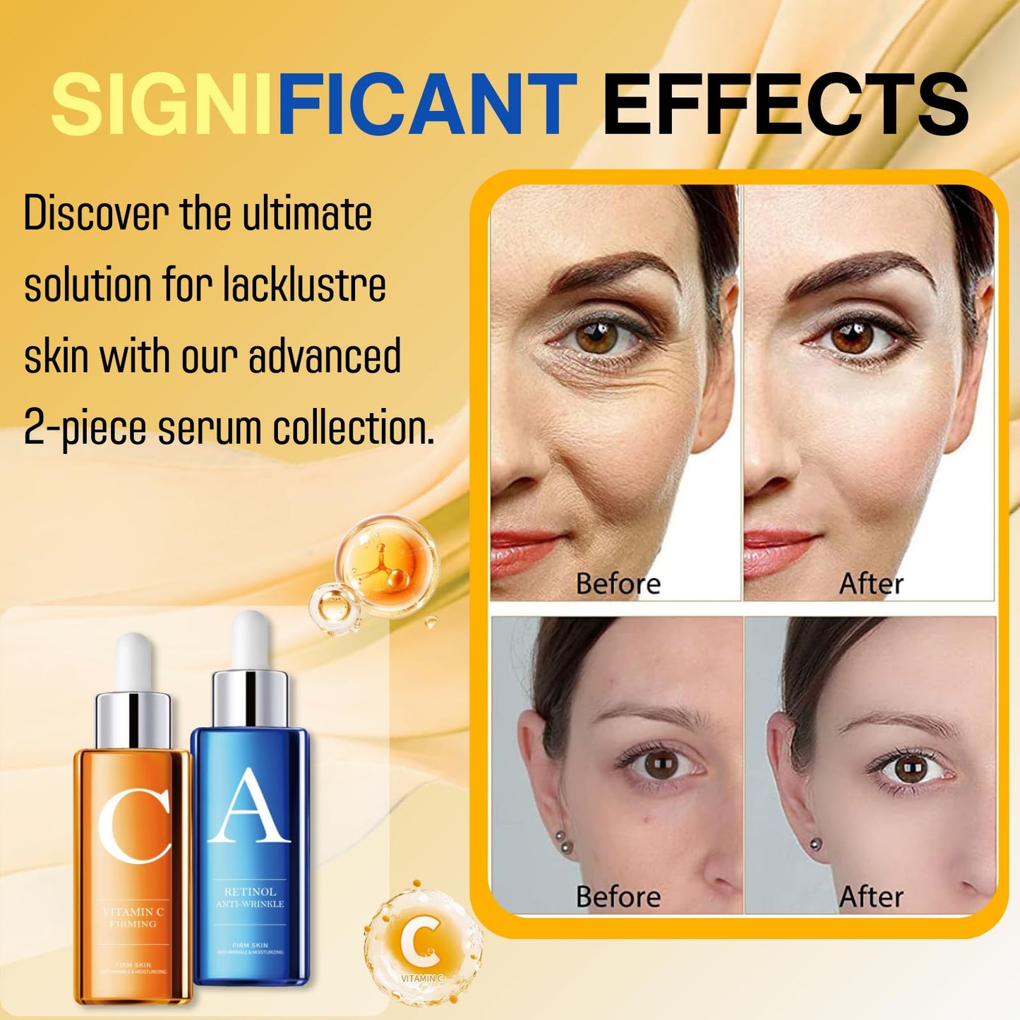 Anti Aging Serum Hyaluronic Acid Serum Duo Set - Vitamin C AM. & Retinol PM. - Collagen Boost, Anti-Wrinkle, Anti-Aging, Dark Circle, Sun Damage, Brighten Hydrate Face Serum, Korean Skin Care