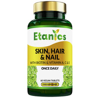 Etanics Skin, Hair & Nails with Biotin & Vitamins A, C & E – 60 Tablets Beauty Supplements with Vitamin C & Biotin for Men and Women – Vegan and Vegetarian – Etanics - Made in The UK