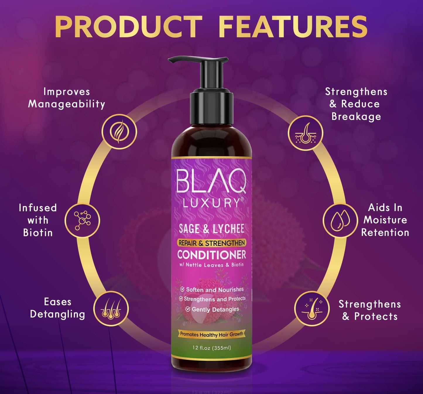 blaq luxury Blaq Luxury Sage & Lychee Repair and Strengthen Conditioner 12oz