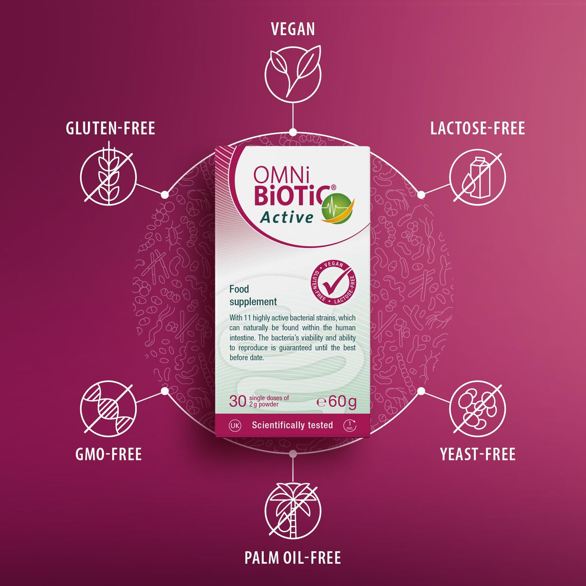 OMNi BiOTiC Active | Supplements Gut Flora with Key Bifidobacteria and Lactobacilli | Probiotic Powder | Ideal After Diets or an Unbalanced Diet | Halal | Vegan | for Daily use | 30 Portions (60 g)