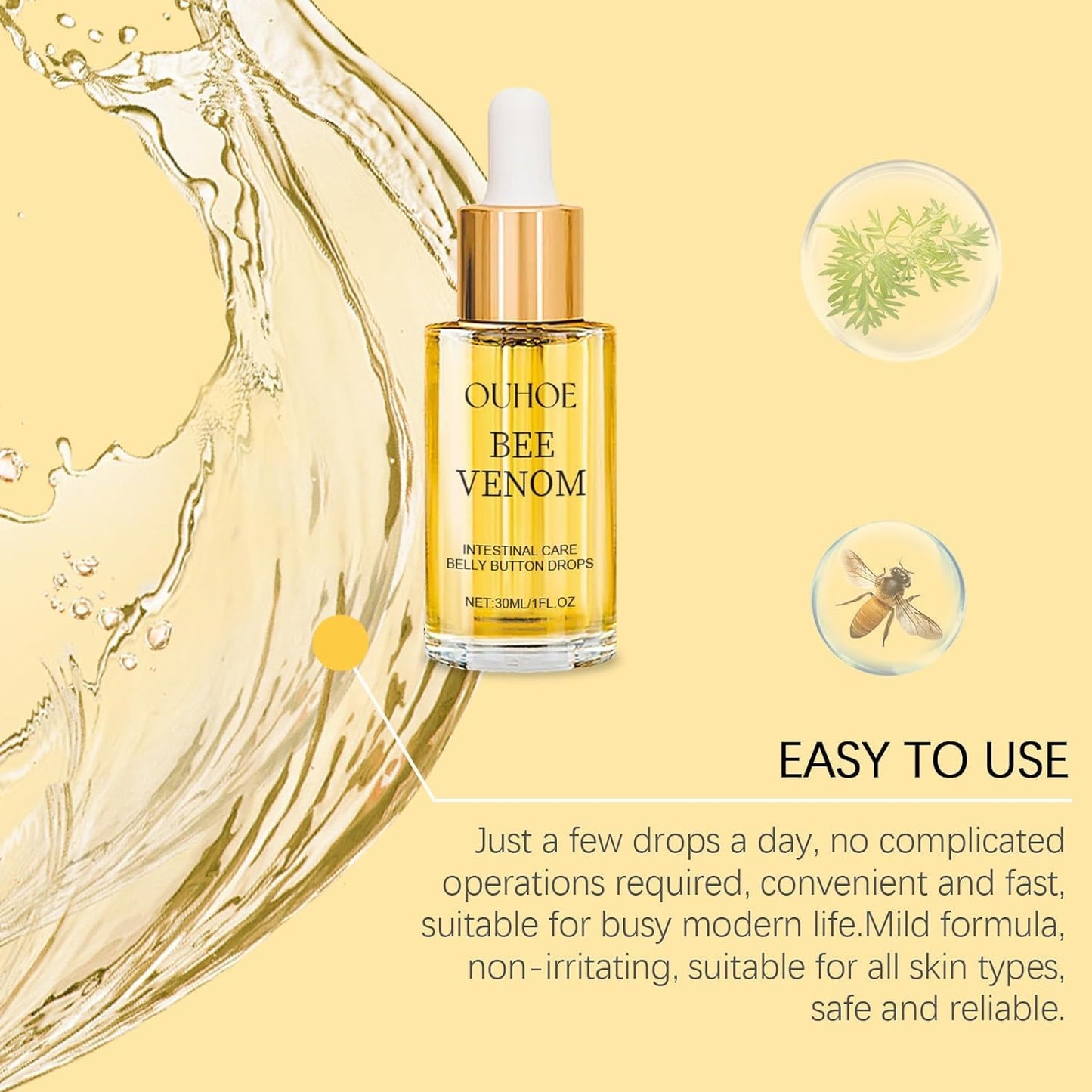 vrespek Bee Venom Drops,Bee Venom Intestinal Detox Belly Button Drops,Bee Venom Belly Button Drops,Bee Venom Oil, Bee Venom Lymphatic Drainage Drops30ml (2 PCS)