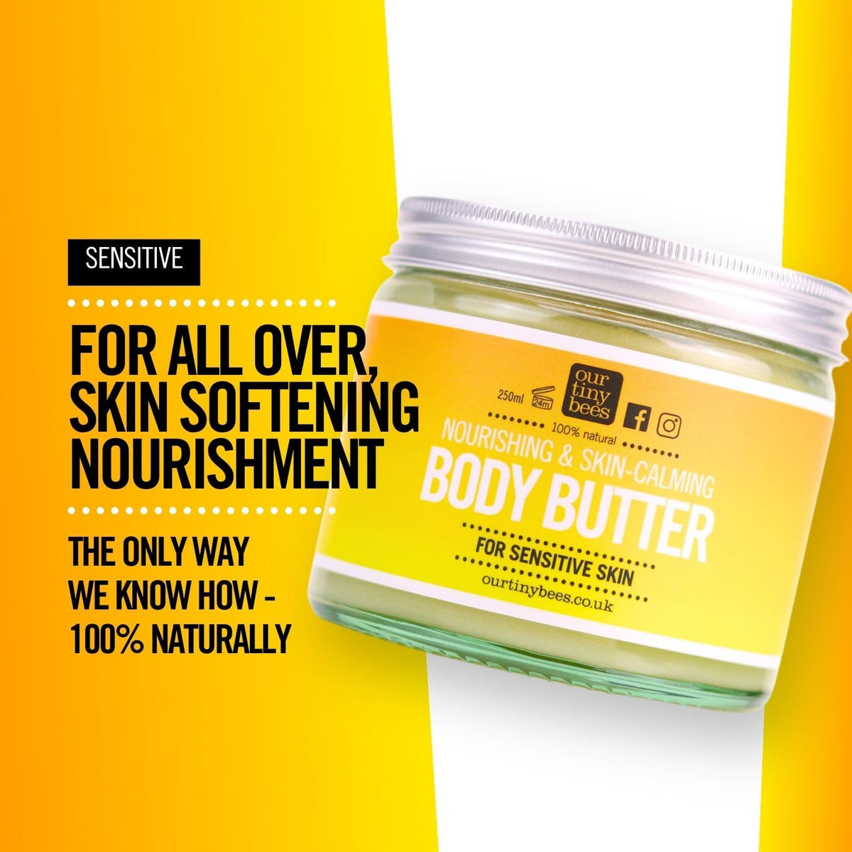 Our Tiny Bees Unscented Body Butter | 100% Natural | Jojoba-Rich for Deep Hydration & Soft Skin | Nourishing skin softening, for prevention and healing of Eczema 250ml. (Unscented)