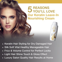 Vitamins Keratin Leave In Conditioner Moisturiser - Thin to Normal Hair Care Moisturising Hydrating Anti Frizz Detangler Cream for Dry Damaged Curly Hair