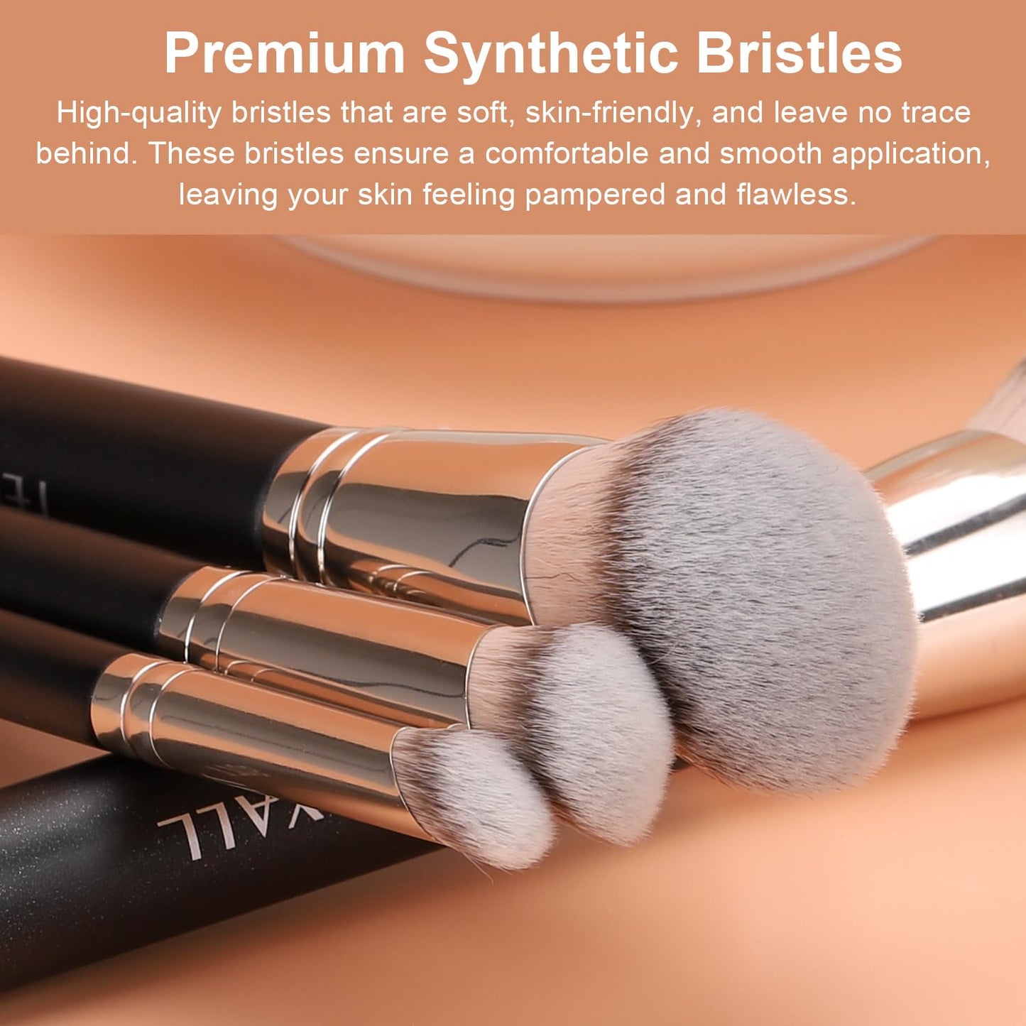 TEOYALL Foundation Contour Conceal Brush Set, 3PCS Angled Synthetic Kabuki Brush for Blending Setting Buffing with Liquid, Cream and Powder Cosmetic