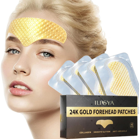 QUIWEN Collagen Forehead Wrinkle Patches 24k Gold Forehead pad Smoothing Anti-Aging Moisturizing Mask For Dry Skin Roughness(4PCS)