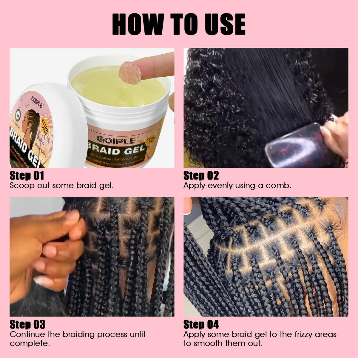 WOZUTUNT Large Capacity Family Pack Smoothing Braiding Gel for Twist, Locs, Braids, Edge Control, Cornrows - Strong Hold, No Flake, Anti-Frizz, Easy to Use Hair Gel Women (16 OZ Strawberry Flavor)