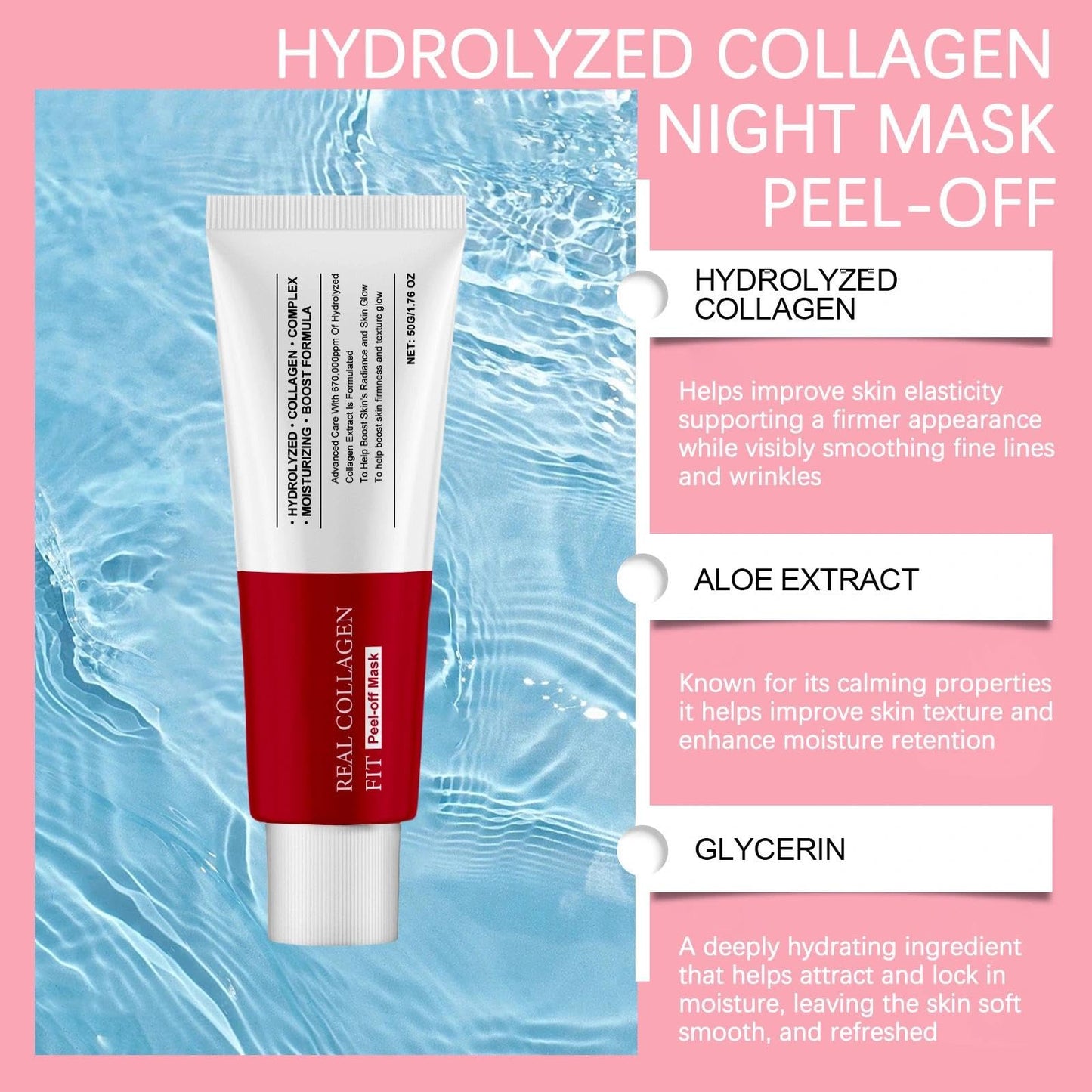 NatrLuxe Hydrolyzed Collagen Night Mask | Overnight Elasticity & Hydration Boost |Skincare With Brush