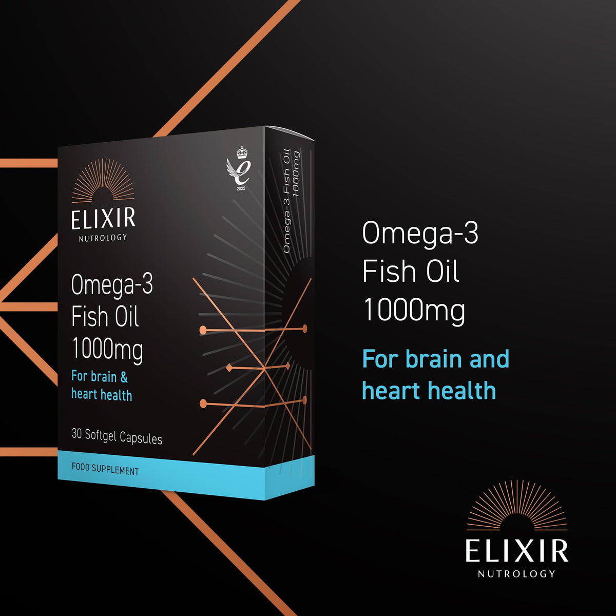ELIXIR NUTROLOGY Omega 3 Fish Oil 1000mg Softgel Capsules | Supports Normal Heart & Brain Function | Rich in EPA & DHA with Added Vitamin E | Daily Essential Fatty Acid Support | 30 Softgel Capsules | UK Made