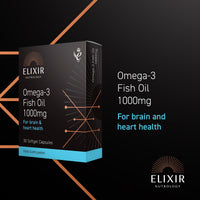ELIXIR NUTROLOGY Omega 3 Fish Oil 1000mg Softgel Capsules | Supports Normal Heart & Brain Function | Rich in EPA & DHA with Added Vitamin E | Daily Essential Fatty Acid Support | 30 Softgel Capsules | UK Made