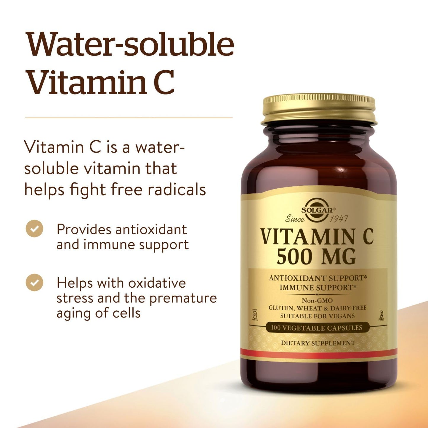 SOLGAR Solgar 500 mg Vitamin C Vegetable Capsules - Pack of 100 - Seasonal Immunity Support - Potent Antioxidant - Reduces Tiredness and Fatigue - Collagen Formation - Vegan