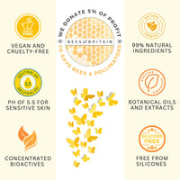 BEES of BRITAIN - 99% Natural Conditioner - Unscented. No Sulfates/Parabens/Silicones, pH 5.5, Sensitive Skin. We Donate 5% of our Profit to Save Bees + Pollinators. 250ml
