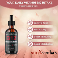 Vitamin B-12 Liquid Drops - 5000 mcg Methylcobalamin High Strength Supplement, for Increasing Metabolism, Immunity, Energy and Improving Concentration & Mood - Vegan Berries Flavour, 60ml